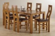 Quintoch Rustic Solid Oak 6ft Dining Table with 6 Wave Back and Brown Leather Chairs