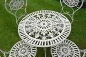 Vintage Style Antique Ivory White Wrought Iron 5 Piece Bistro Garden Furniture Set