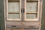Wooden French Glass Wall Cabinet Vintage Storage Unit Hooks Shelves Drawers