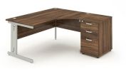 Impulse 1600 Right Hand Wire Managed Workstation 600 Pedestal Walnut Ref I000647