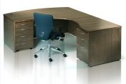 EBORCRAFT ABBEY BOW FRONTED WORKSTATION AND CURVED RETURN.